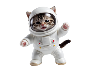 Cute kitten astronaut in spacesuit isolated on transparent background