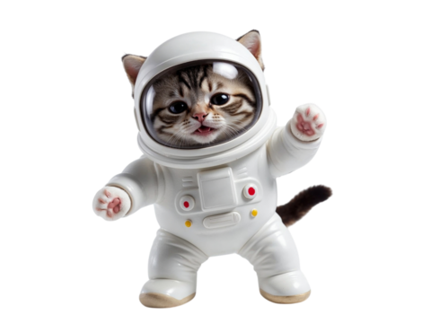 Cute kitten astronaut in spacesuit isolated on transparent background