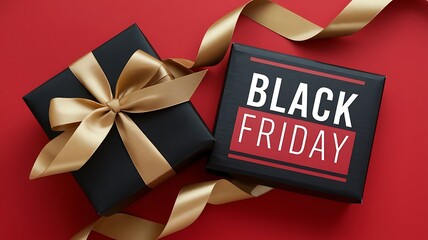 Black Friday Shopping Concept Featuring Gift Boxes with Golden Ribbon