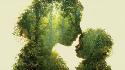 Mother and child in a forest natural love