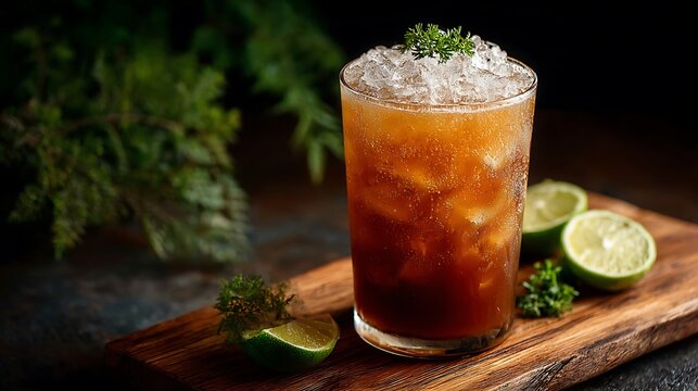 Refreshing tamarind drink with ice served on wood