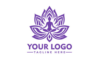 Serene woman meditating in lotus pose surrounded by a beautiful blue and pink lotus flower. Spiritual wellness concept