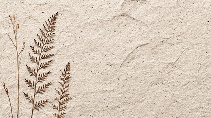 Seed paper background with fern vein impressions in ecru, sustainable botanical texture.