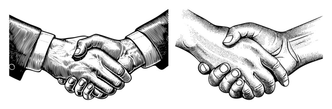 Vector Detailed engravings depict a firm handshake between two individuals.