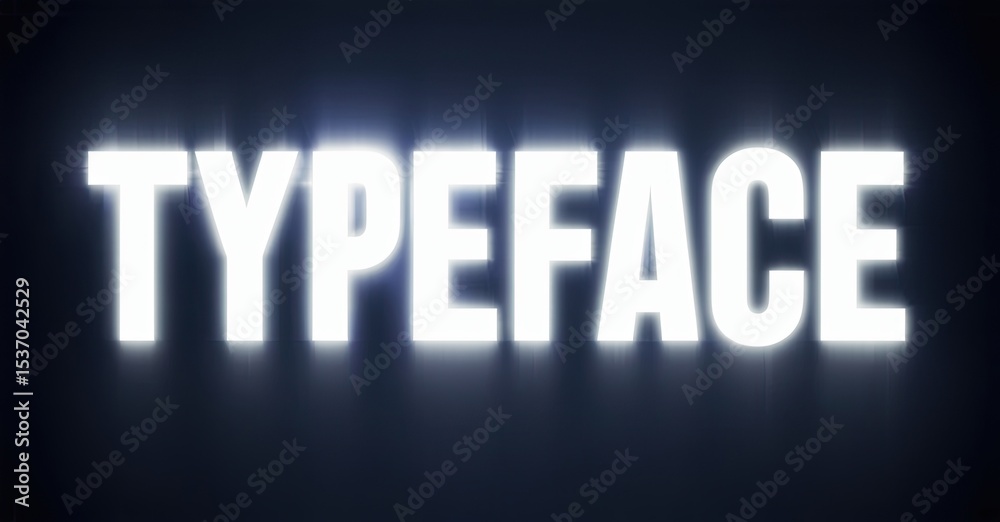 Poster Bright white text spells TYPEFACE against dark blue background. Simple design emphasizes typography, lettering, visual communication.