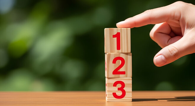 Task priority and management concept, The order of priority in any activity, Set work priority, arrange to do list. Hand arranging Wooden cube blocks with number first, second, third.