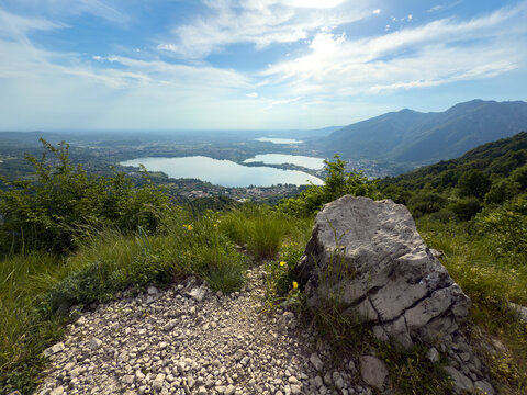 panoramic view of the Annone and Pusiano lakes from the top of Mount Barro