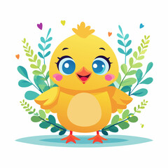 目の大きい可愛らしく笑顔な一匹の雛鳥