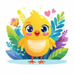 目の大きい可愛らしく笑顔な一匹の雛鳥