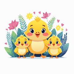 目の大きい可愛らしく笑顔な一匹の雛鳥