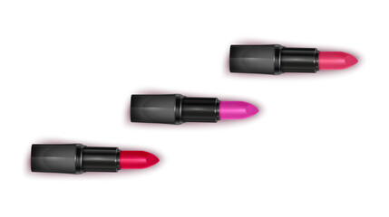 Lipstick Collection Three Vibrant Colors on White