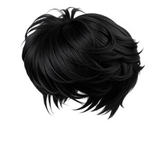 Fototapeta premium Natural looking soft and voluminous black men's wig isolated on transparent background