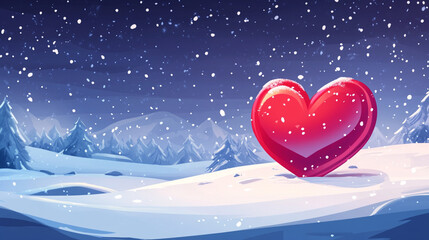 Winter love heart snow scene background valentine's day holiday romance christmas greeting card wallpaper