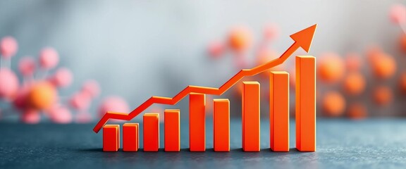 Flat icon depicting upward trending financial graph, bar chart, or line graph showing earnings growth,  revenue,  investment