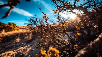 Thorny Desert Plant Closeup Golden Hour Sun