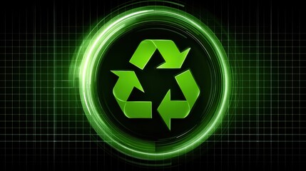 Fuel energy spray concept. Recycling symbol in green on a dark background, emphasizing sustainability and eco-friendliness with a modern design.