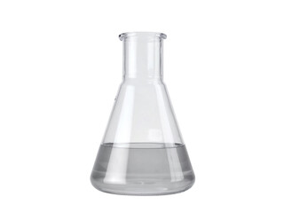 Glass erlenmeyer flask with liquid isolated on transparent background