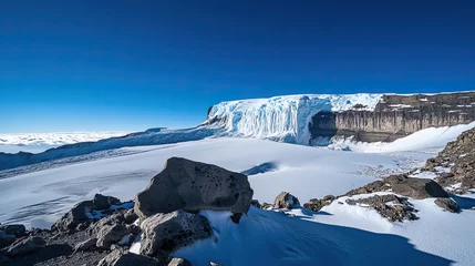 Gordijnen Kilimanjaro crater rim and glaciers under clear blue sky © brillianata