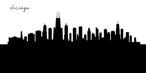 Chicago Skyline Silhouette. Chicago City. Black and White Silhouette of Chicago City. Vector Design Isolated on White Background