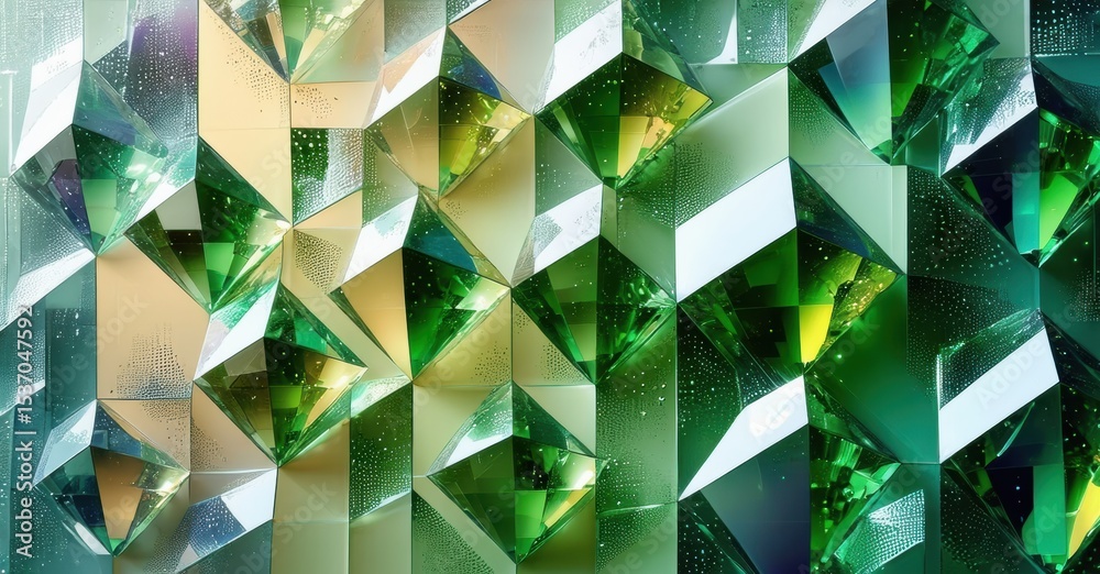 Aufkleber abstract geometric pattern. faceted crystals create vibrant green, gold textures. light reflections 