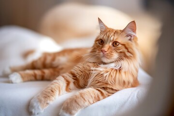 Elegant ginger cat basking in the soft light of a serene setting