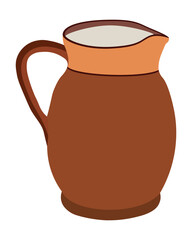 Clay jug illustration with handle on white background