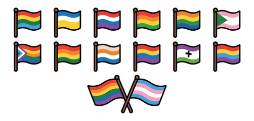 Collection of lgbtqia pride flags and symbols