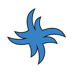 Abstract blue swirling star shape with curved edges on white background