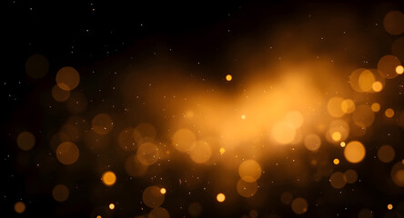 golden light shine particles bokeh on black background 
