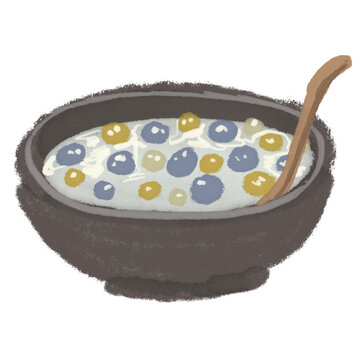 Thai glutinous rice balls in coconut milk