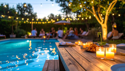pool party with adults in the evening