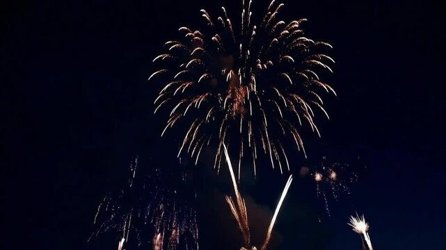 Colorful fireworks exploding in night sky, 4k festive celebration loop video - Powered by Adobe