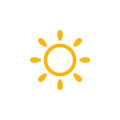 Sun Logo Circle Holiday Icon. Ideal for summer season branding, sunny day visuals, hot weather forecast, travel and beach projects, kids vacation signs, and nature heat concepts. Vector Illustration.