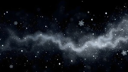 Obraz premium White shimmer with snow and star glitter. Magic dust with wind effect on black background