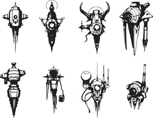 Mechanism set, retro, vintage, steampunk, cyberpunk, decorative elements. Ideal design for social media, cover, banner, flyer, music, ads.	