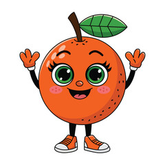 A cute, anthropomorphic orange character with large, expressive green eyes, rosy cheeks, and a cheerful smile.