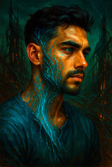 Retrato tipo c&oacute;mic tecnolog&iacute;a bioluminiscente