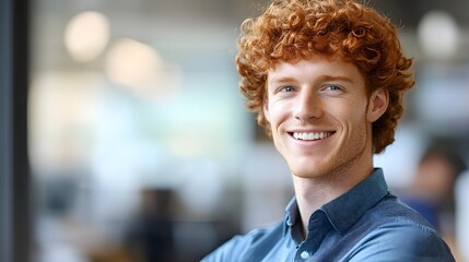 Fototapeta premium Portrait of a Smiling Young Man with Red Curly Hair