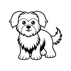 Friendly Cartoon Havanese Dog Silhouette Standing Pose Black White Illustration Isolated Background cartoon dog