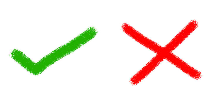 Green Check Mark and Red Cross Symbols Design Element for Choice Decision Graphic isolated on transparent background