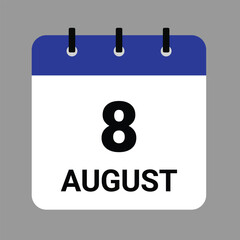 AUGUST 8 - Daily Calendar Icon - White Background
