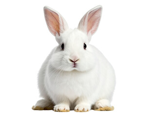 Obraz premium “Cute Sitting White Bunny with Upright Ears, Isolated PNG”