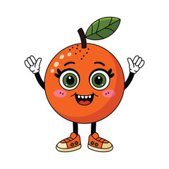 A cute, anthropomorphic orange character with large, expressive green eyes, rosy cheeks, and a cheerful smile.