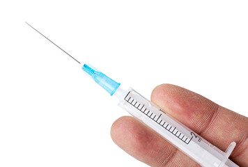 Syringe in hand,closeup. Isolated on transparent background.