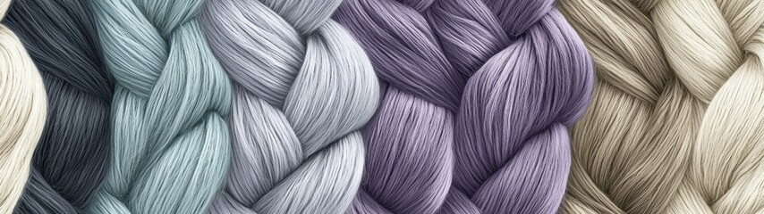 Variety of Yarns in Wool Pattern with Different Colors and Textures