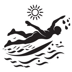 Obraz premium Surfer silhouette surfing ocean wave sun