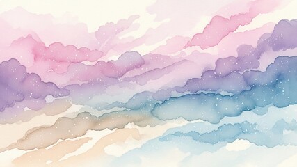 A Watercolor Sky Cloudscape Painted With Soft Pastel Colors