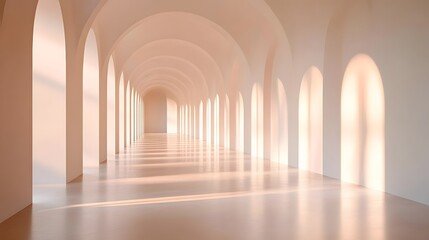 Naklejka premium Sunlit Archway Corridor Minimalist Architecture Interior Design