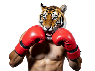 Tiger head boxer man isolated on transparent background