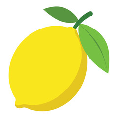 Bright Yellow Lemon with Green Leaves, Citrus Fruit on White